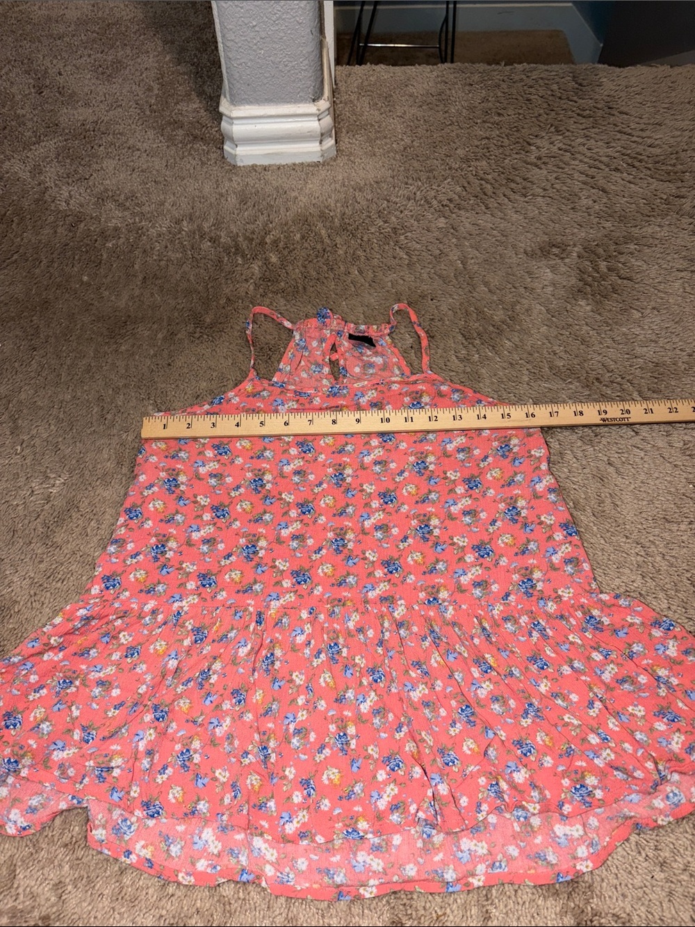 art class Coral Floral Ruffle Cami with Blue Accents